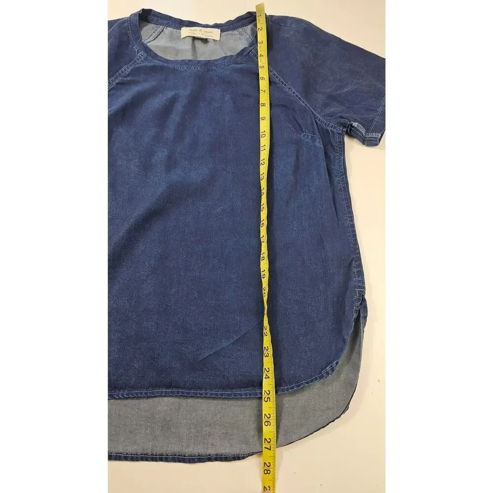 Cloth & Stone Chambray Blue Tencel Lyocell Popover Top Small